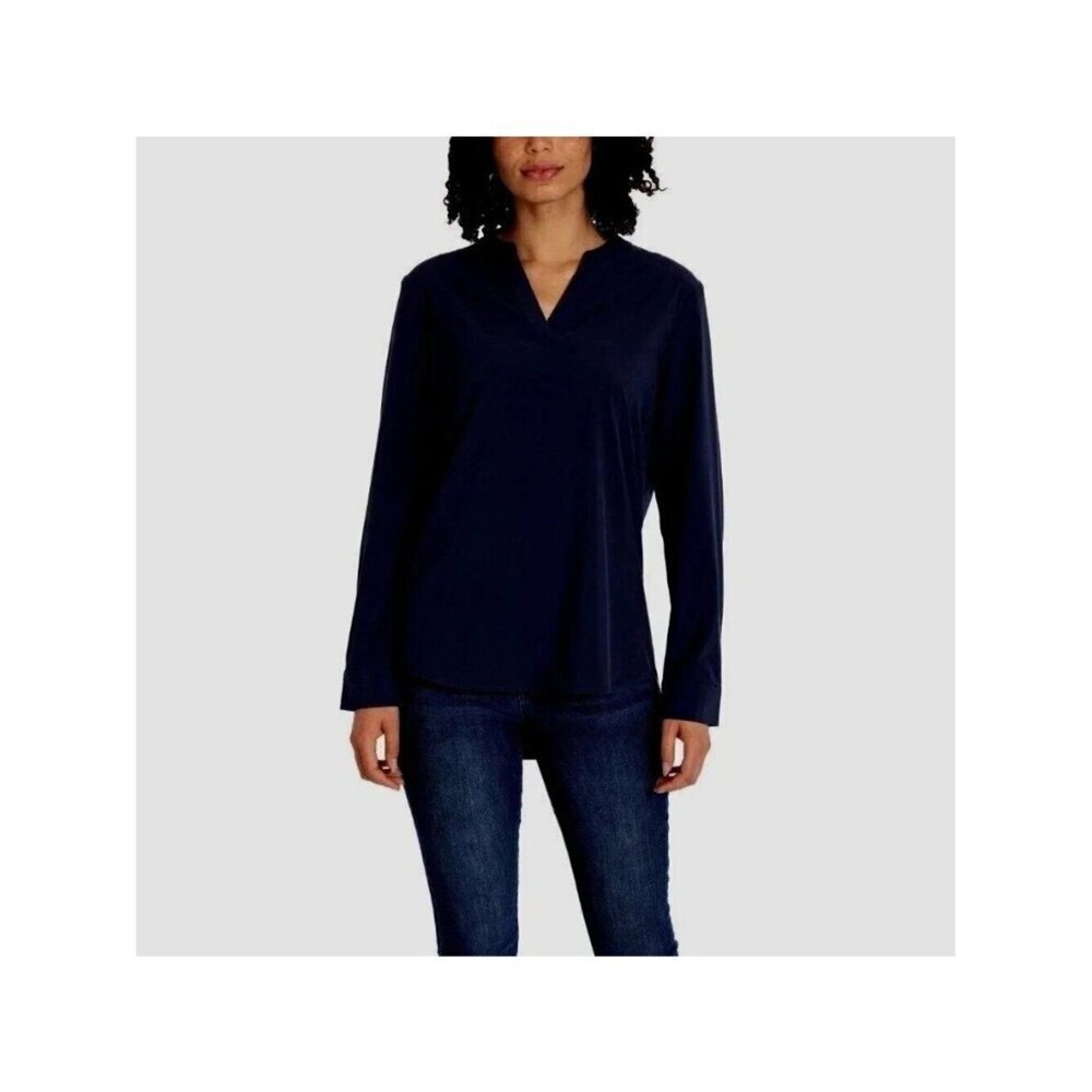 NWT REV Women's M Black Long Sleeve V-Neck Tunic Top Polyester Blend J2021